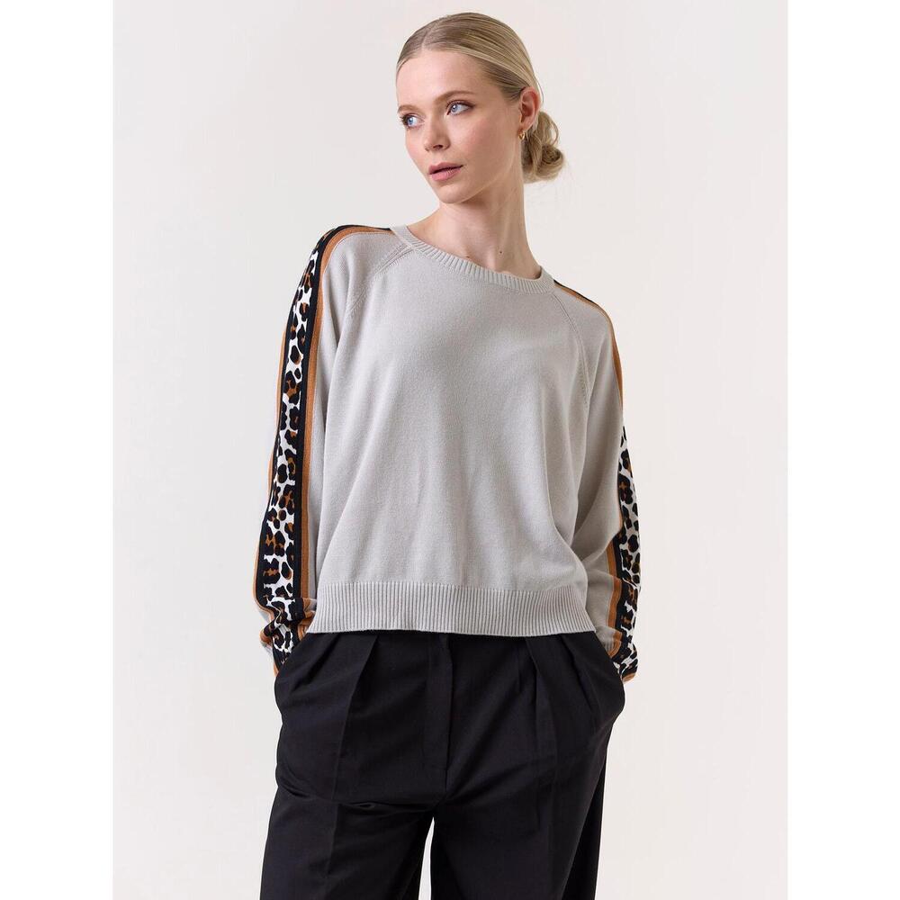 NEW WISPR pop stripe leopard crew sweater in dove